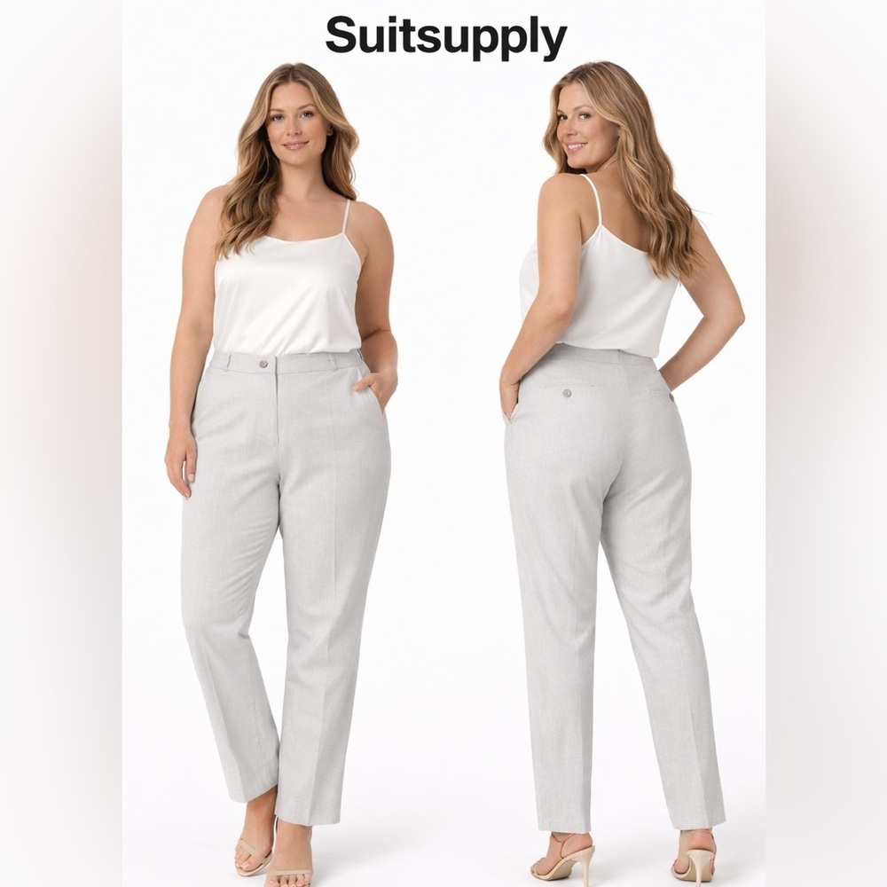Suitsupply Brescia Linen Blend Dress Pants Women’s US 12 EU 48 Gray Tailored